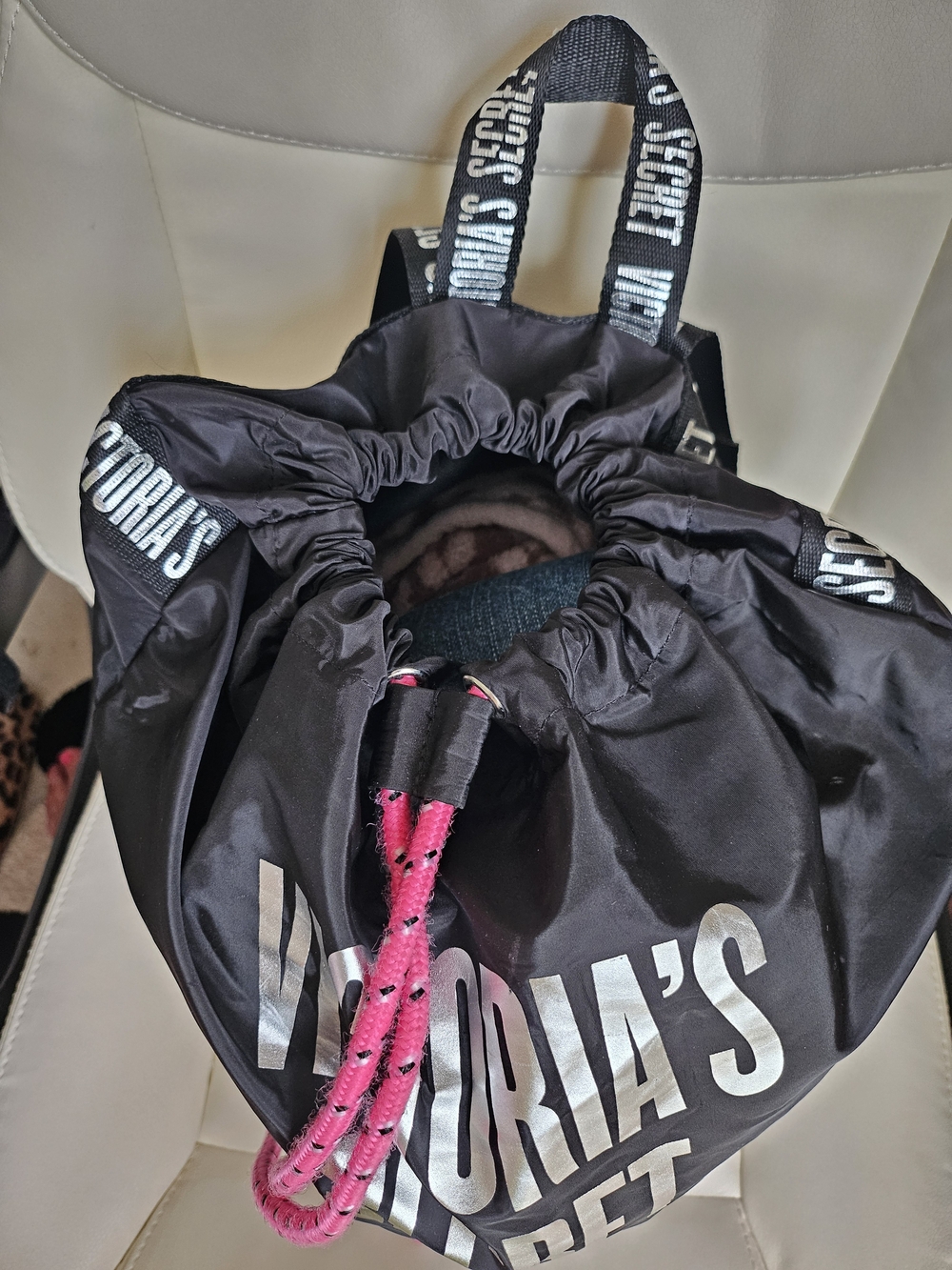 Victoria's Secret Black & Silver Drawstring Backpack - Picture 3 of 8
